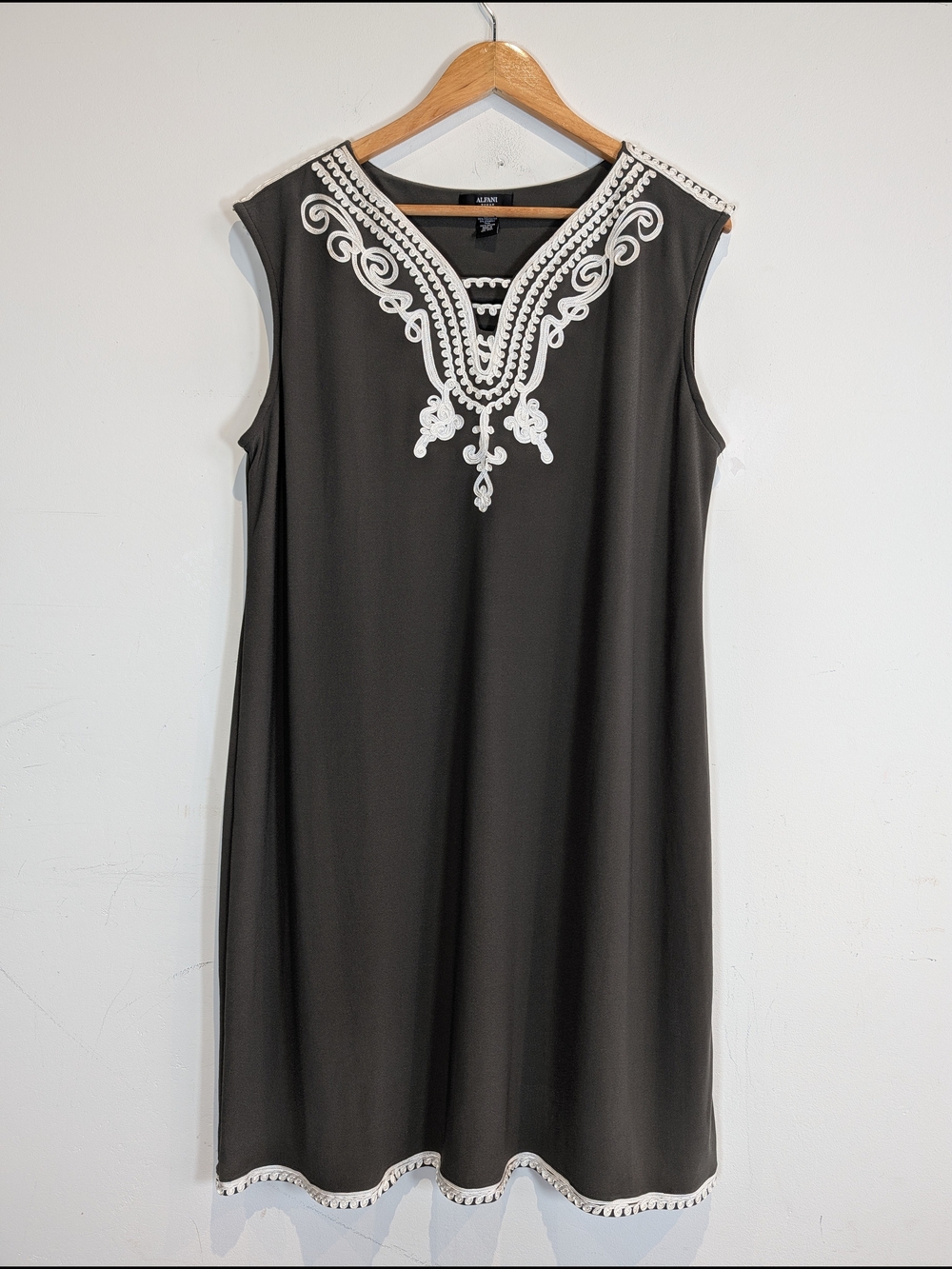 Alfani Black Dress with White Embroidered Trim, Size 0X